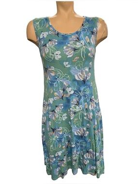 Style & Co. Teal and Blue Floral Scoop Neck Sleeveless Dress Size M